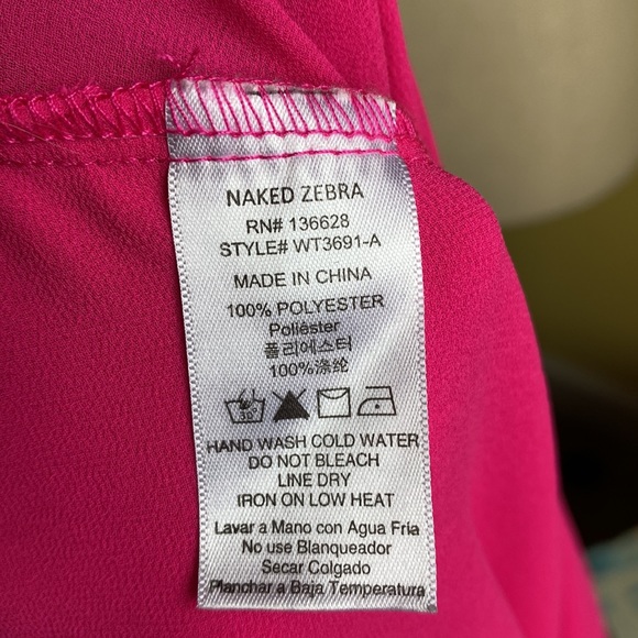 “Naked Zebra” Neon pink spaghetti strap top with ruffled front and back. Size S - Picture 10 of 14